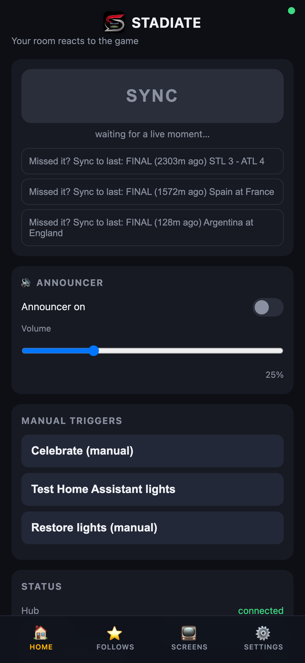 Stadiate remote app